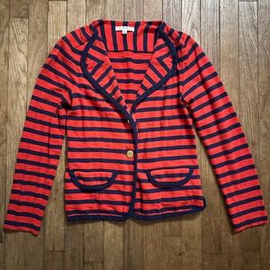 Cabi Nautical Striped Knit Blazer Jacket Red Blue Anchor Buttons Small Style 224